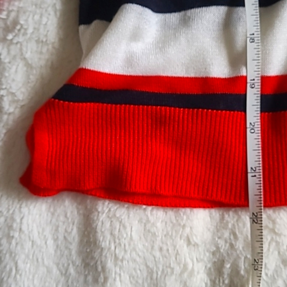 ZARA Striped Navy and White Knit Sweater with Red Accents - Picture 8 of 9